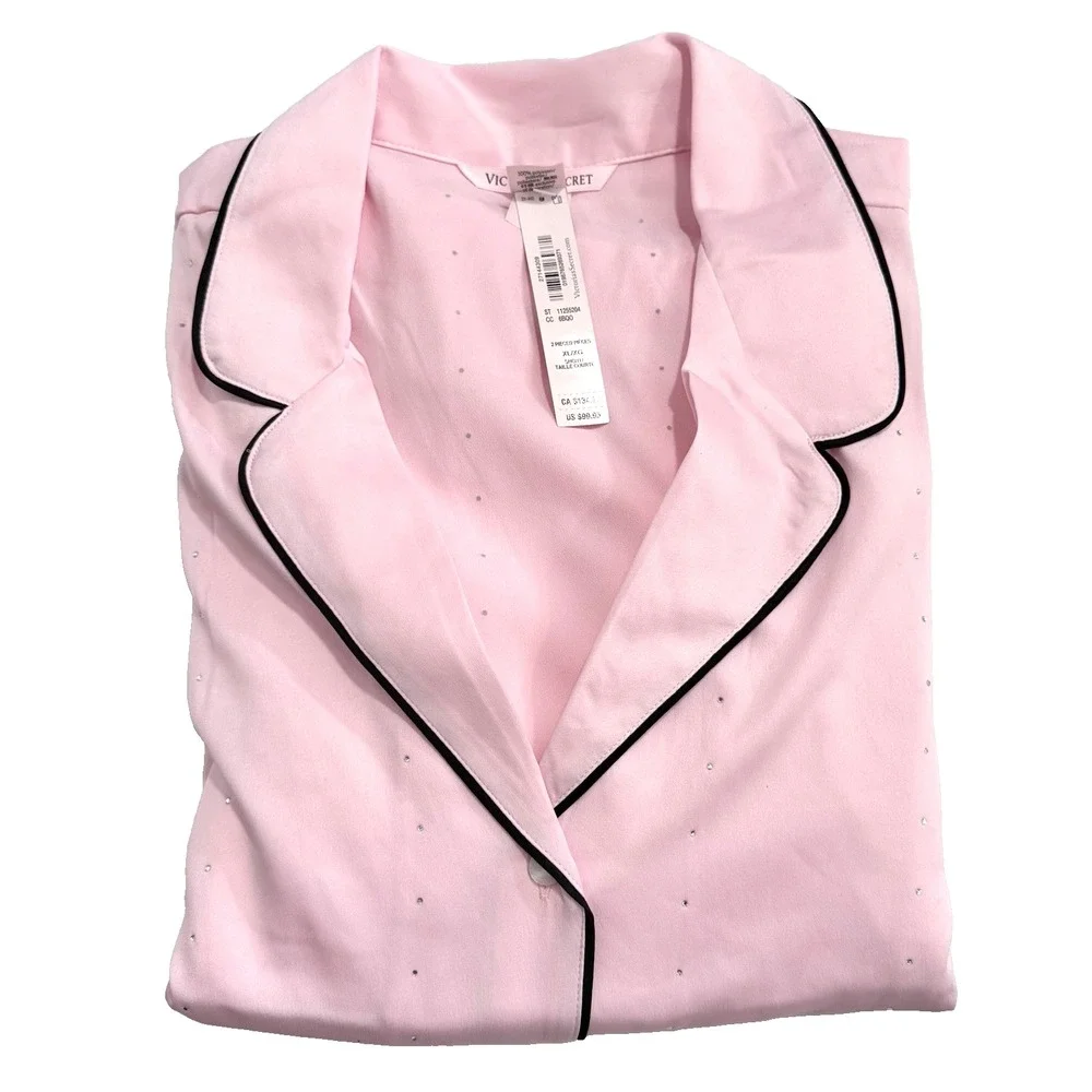 VICTORIA'S SECRET Pajama Women XL Long PJ Set Light Pink Chiffon Satin Sequin